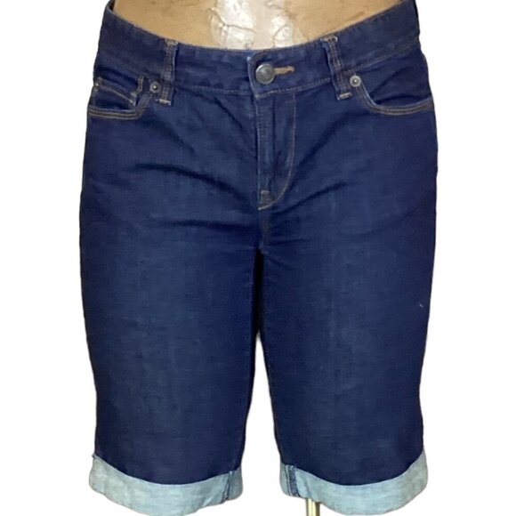 LOFT Modern Denim Jean Bermuda Walking Shorts Sz 2 Dark Wash Blue 289E - Picture 4 of 9